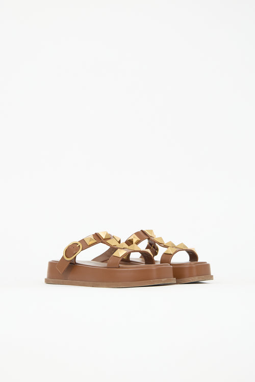 Valentino Leather Roman Stud Platform Sandal
