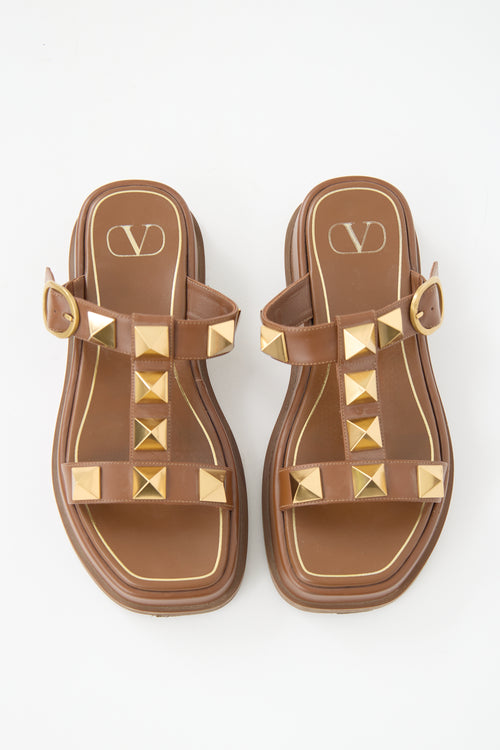 Valentino Leather Roman Stud Platform Sandal