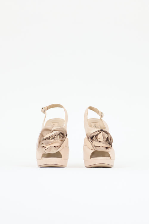Valentino Leather & Silk Rose Slingback Heel