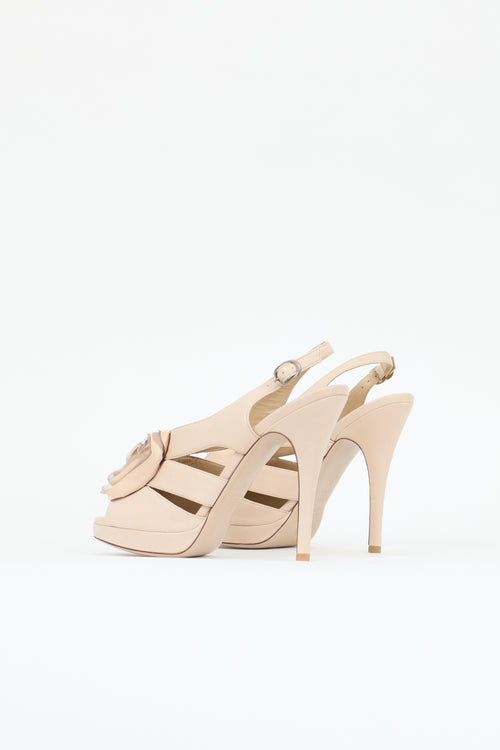 Valentino Leather & Silk Rose Slingback Heel