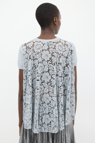 Valentino Light Blue Floral Lace Back Top