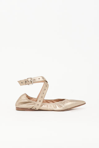 Valentino Metallic Leather Pointed Flat
