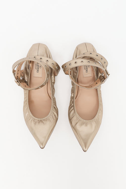 Valentino Metallic Leather Pointed Flat