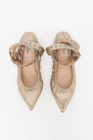 Valentino Metallic Leather Pointed Flat