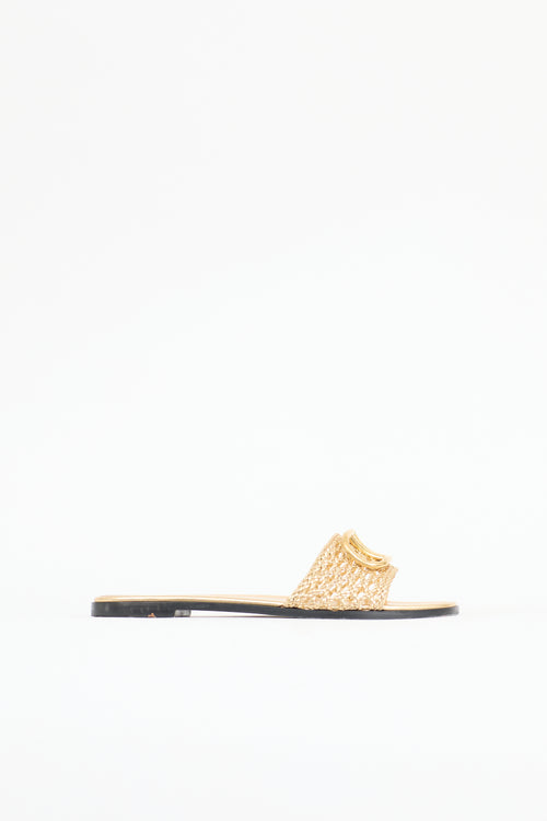 Valentino Metallic Leather VLogo Slide