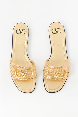 Valentino Metallic Leather VLogo Slide