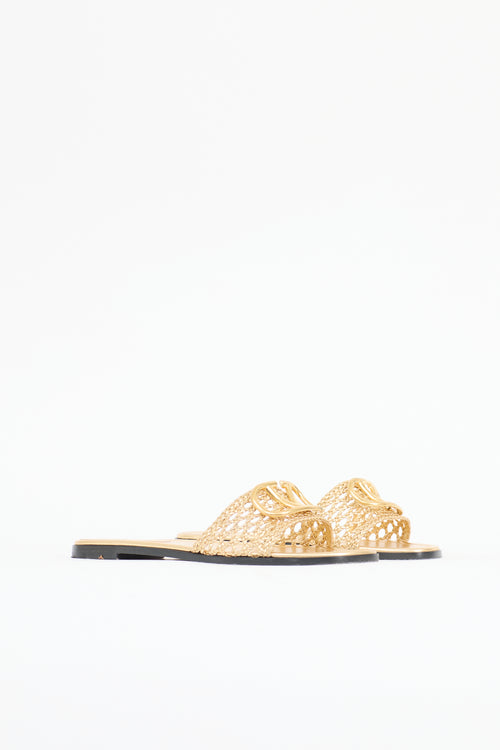 Valentino Metallic Leather VLogo Slide