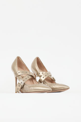Valentino Metallic Leather Buckle Pump