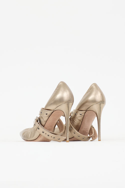 Valentino Metallic Leather Buckle Pump