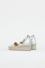 Valentino Metallic Leather Rockstud Espadrille Sandal