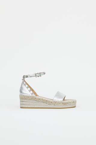 Valentino Metallic Leather Rockstud Espadrille Sandal