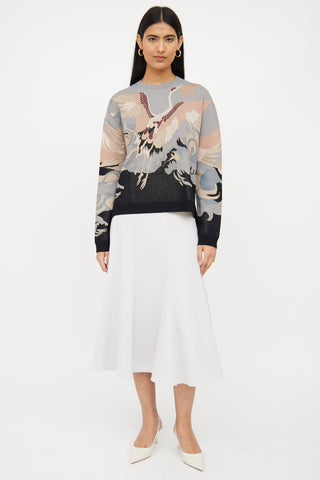 Valentino Grey & Multi Crane Shimmer Sweater