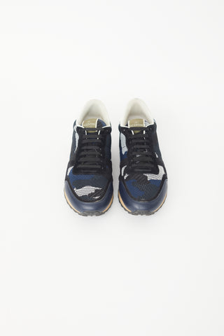 Valentino Navy & Black Rockrunner Knit Sneaker