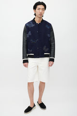 Valentino Navy & Black Wool Embroidered Varsity Jacket