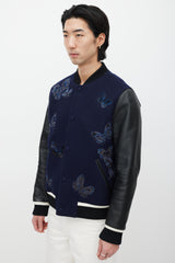 Valentino Navy & Black Wool Embroidered Varsity Jacket