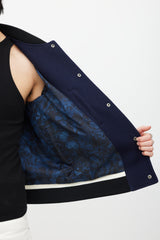 Valentino Navy & Black Wool Embroidered Varsity Jacket