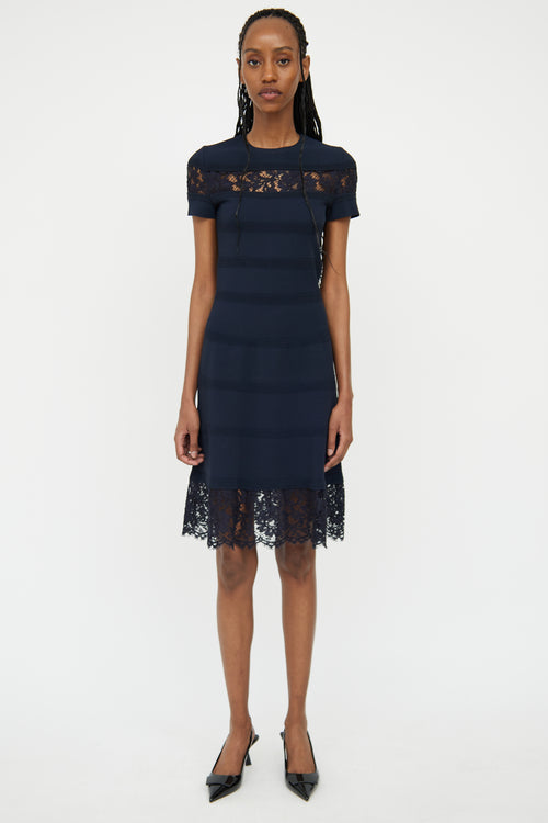 Valentino Navy Knit & Lace Dress