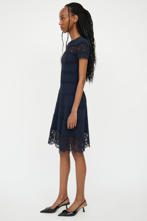 Valentino Navy Knit & Lace Dress