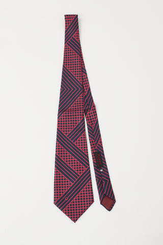 Valentino Navy & Red Striped Grid Tie