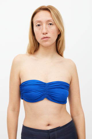 Valentino Night Blue Ruched Bandeau Top