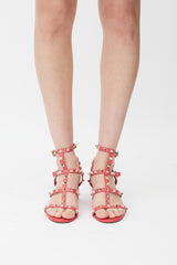 Valentino Pink & Gold Leather Rockstud Caged Sandal