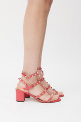 Valentino Pink & Gold Leather Rockstud Caged Sandal