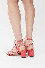 Valentino Pink & Gold Leather Rockstud Caged Sandal