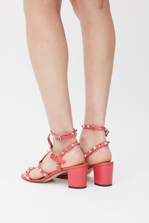 Valentino Pink & Gold Leather Rockstud Caged Sandal