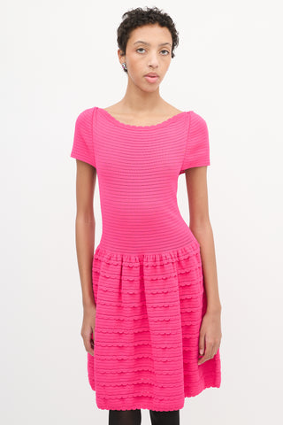 Valentino Pink Knit Scallop Trim Midi Dress