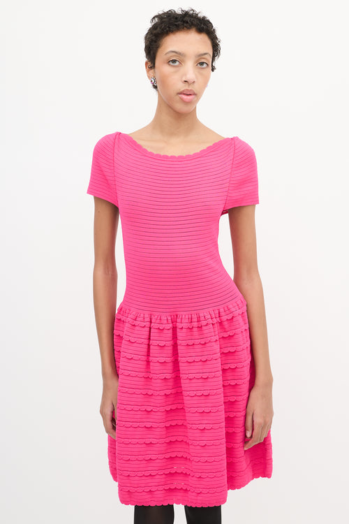 Valentino Pink Knit Scallop Trim Midi Dress