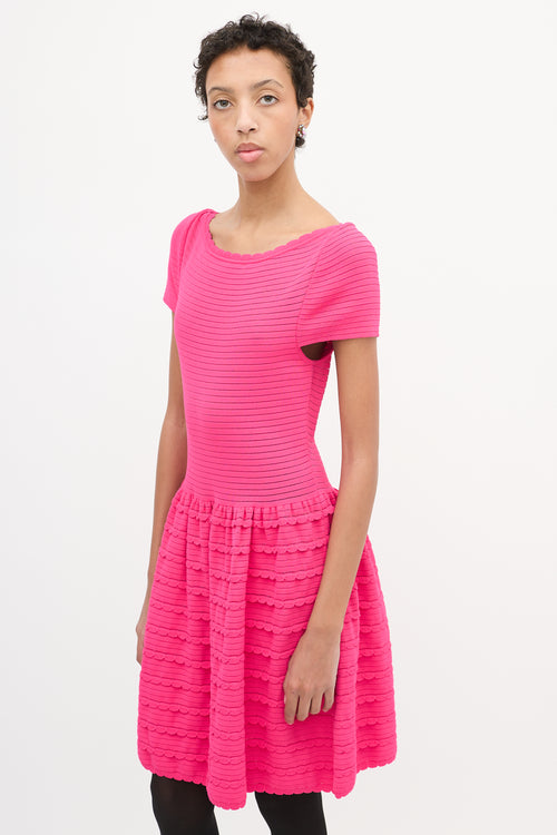 Valentino Pink Knit Scallop Trim Midi Dress