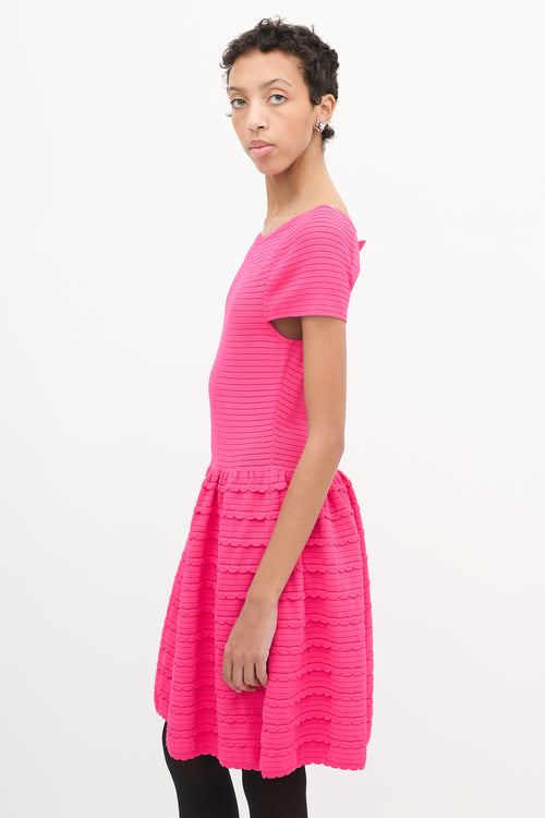 Valentino Pink Knit Scallop Trim Midi Dress