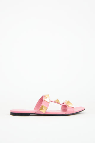 Valentino Pink Leather Roman Stud Slide