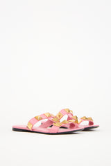Valentino Pink Leather Roman Stud Slide