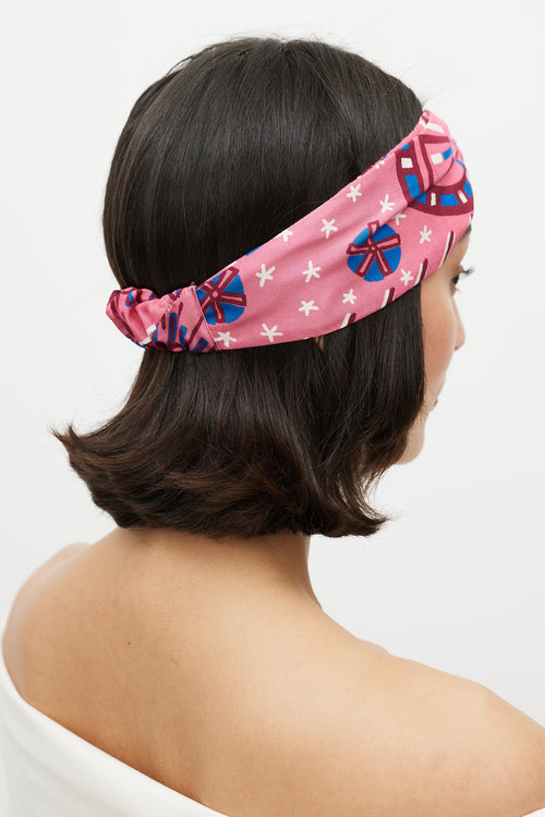 Valentino Pink & Red Silk Printed Headband