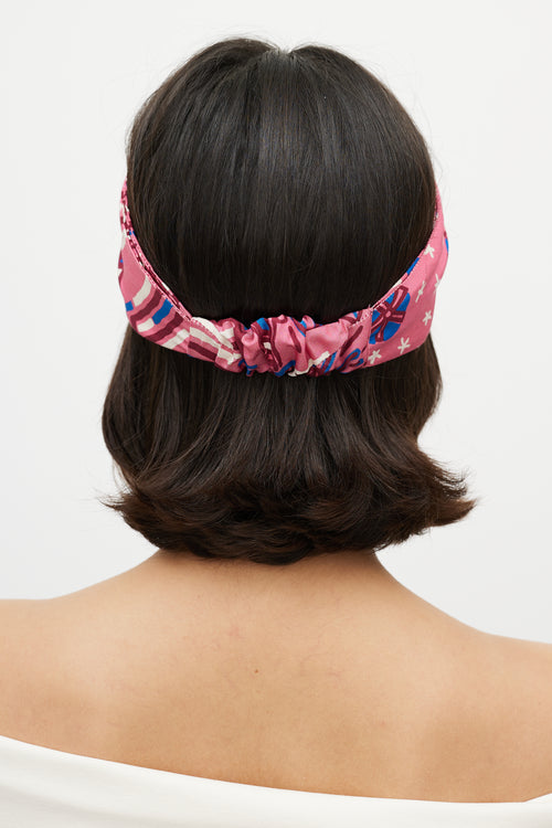 Valentino Pink & Red Silk Printed Headband