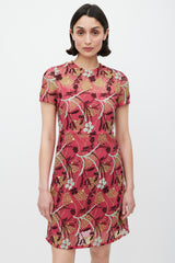 Valentino Pink & Multicolour Floral Lace Overlay Sheath Dress