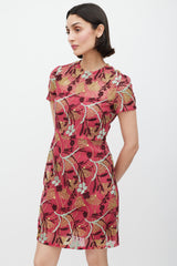 Valentino Pink & Multicolour Floral Lace Overlay Sheath Dress