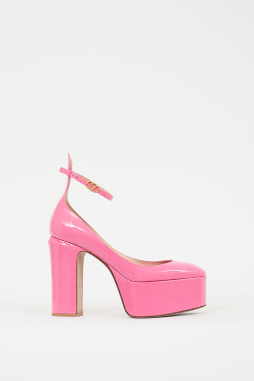 Valentino Pink Patent Leather Tan-Go VLogo Platform Heel