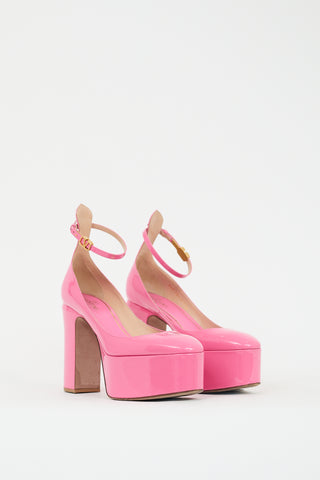 Valentino Pink Patent Leather Tan-Go VLogo Platform Heel