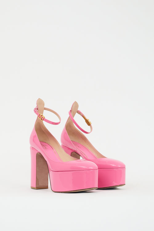 Valentino Pink Patent Leather Tan-Go VLogo Platform Heel