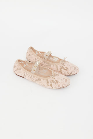 Valentino Pink Lace & Rockstud Mary Jane Flat