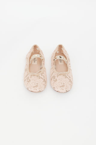 Valentino Pink Lace & Rockstud Mary Jane Flat