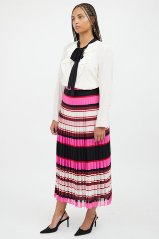 Valentino Pink & Black Pleat Stripe Silk Skirt