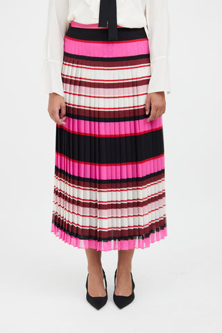 Valentino Pink & Black Pleat Stripe Silk Skirt