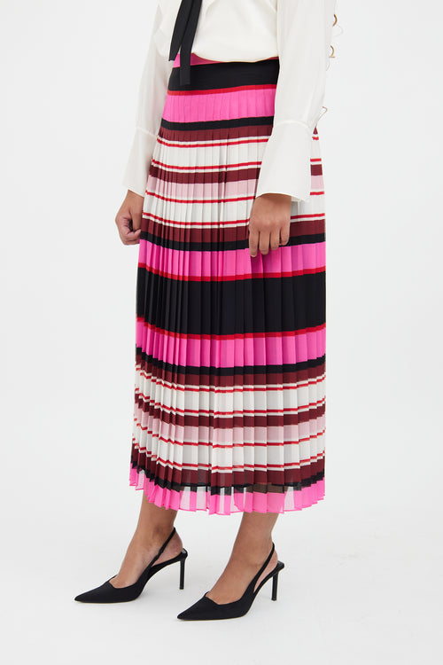 Valentino Pink & Black Pleat Stripe Silk Skirt