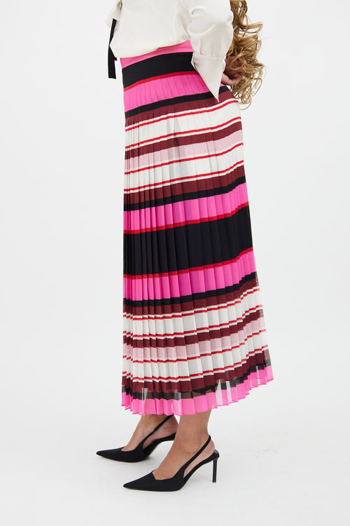 Valentino Pink & Black Pleat Stripe Silk Skirt