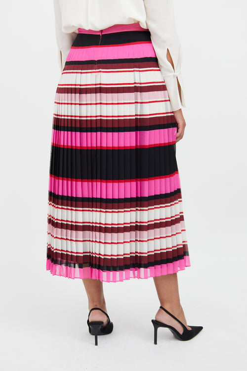 Valentino Pink & Black Pleat Stripe Silk Skirt