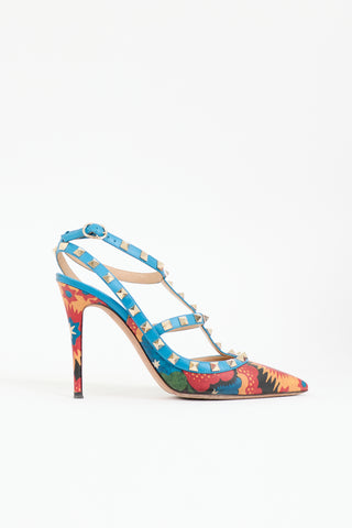 Valentino Printed Rockstud Cage Pump