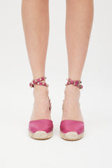 Valentino Purple & Beige Rock Stud Espadrille Wedge Heel